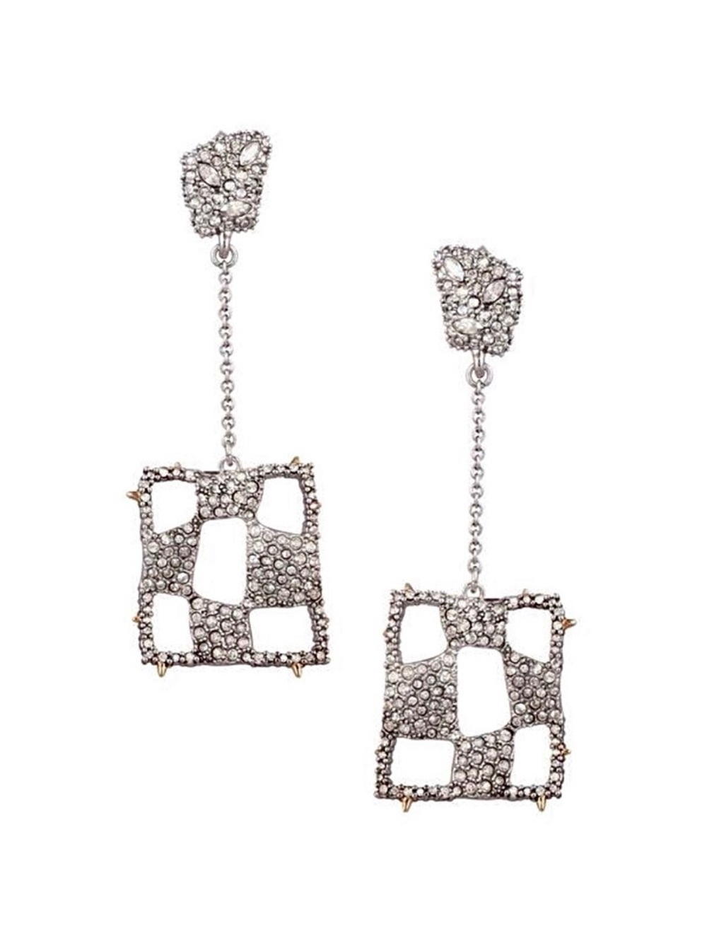 Alexis Bittar Silver Pavé Checkerboard Dangle Earrings